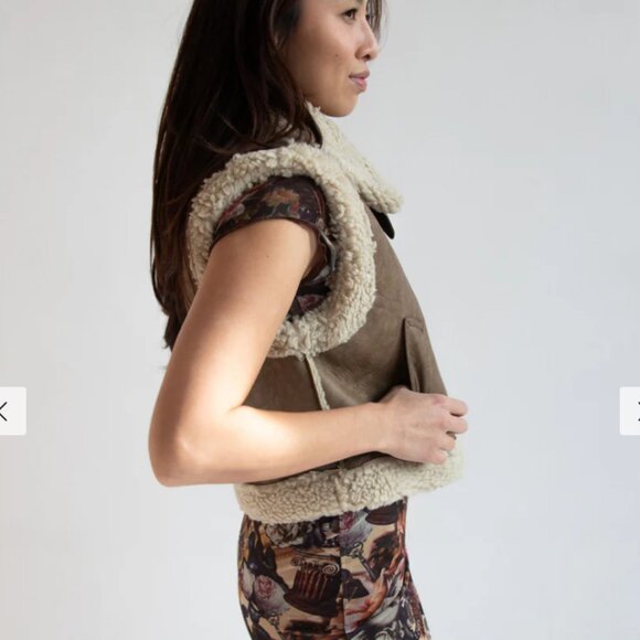 NEW LOVE TREE Faux Fur Faux Leather Detail Vest in truffle for women 1025 3m2 - Picture 7 of 11